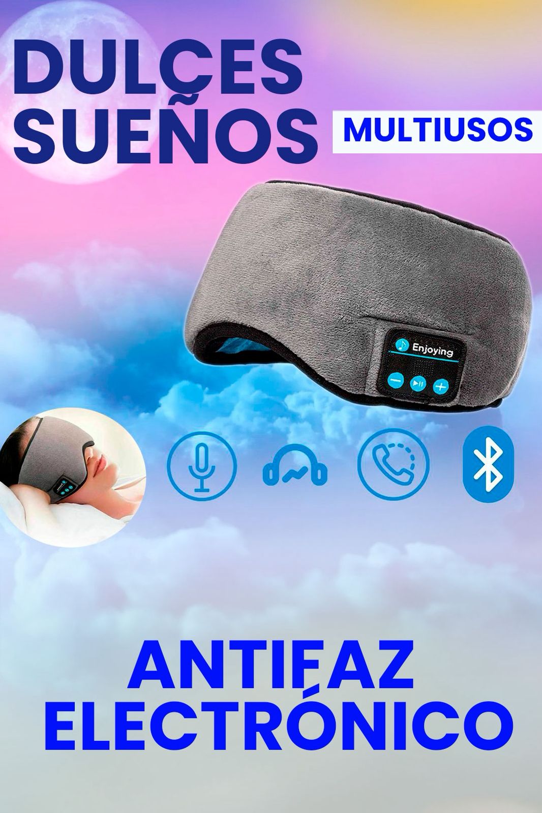 Antifaz Mascarilla Para dormir, Viajar o Meditar Bluetooth.